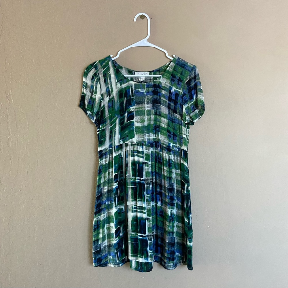 F21 Green & Blue Abstract Dress